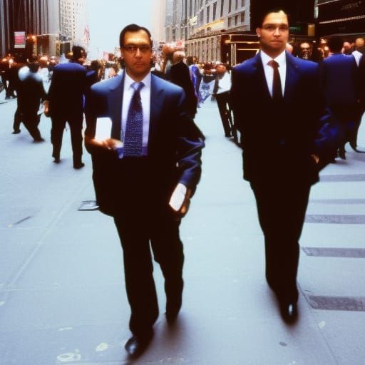 wall street, new York 90s, hundreds of business man walking in busy