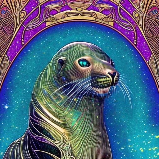 Art nouveau sparkle Opal sea lion