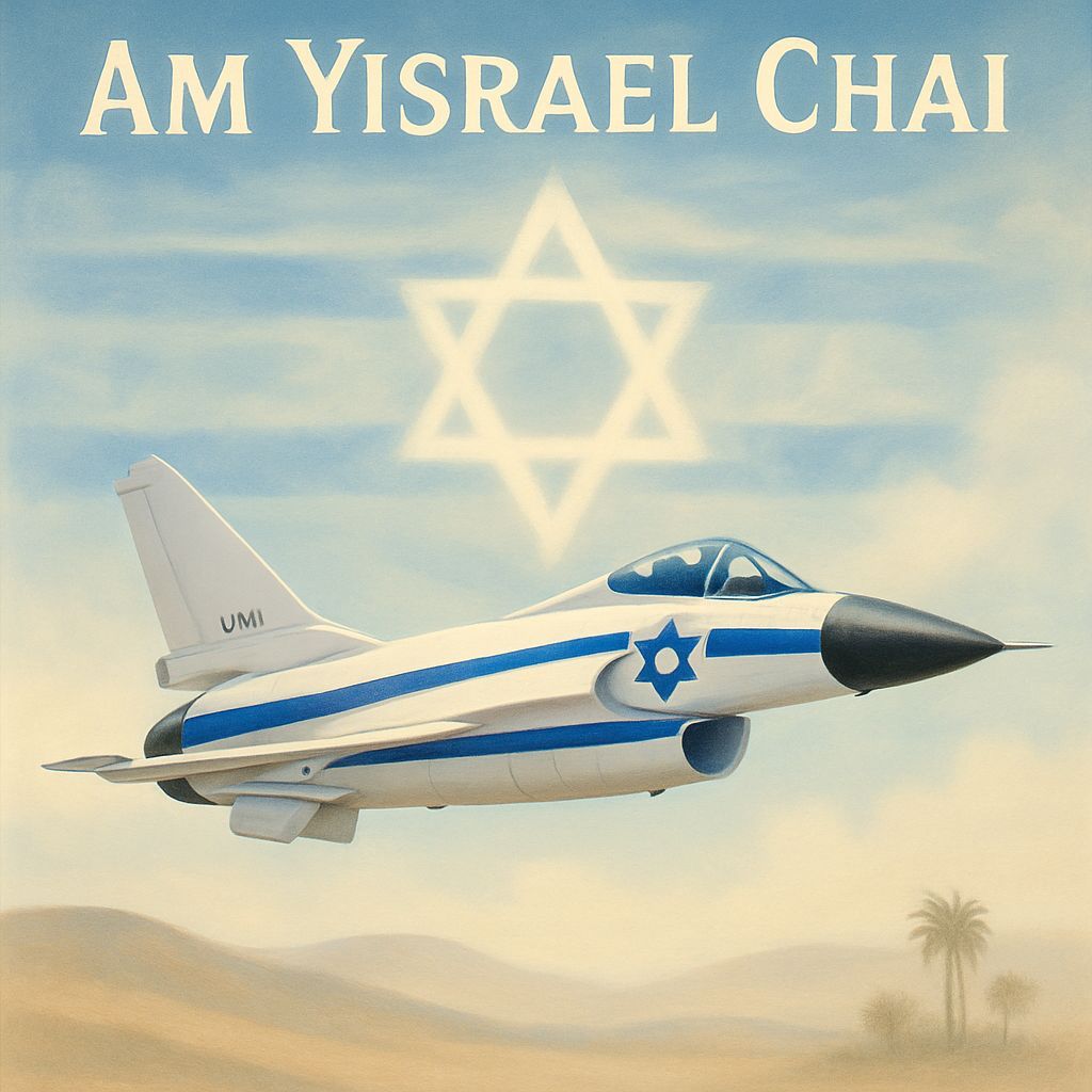 Israeli Lavi Jet Soaring Under Symbolic Sky