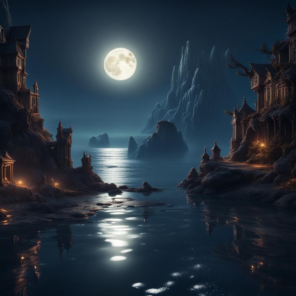moonlight shining off of water