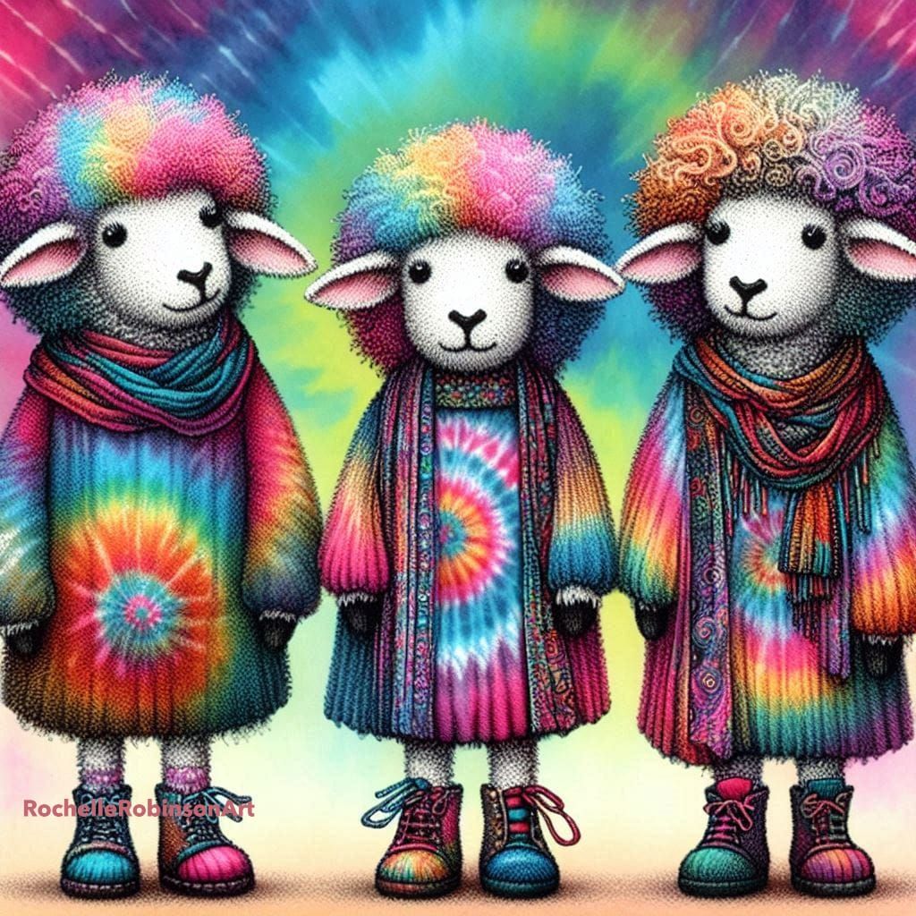3 Sheep Wearing Handknit Sweaters