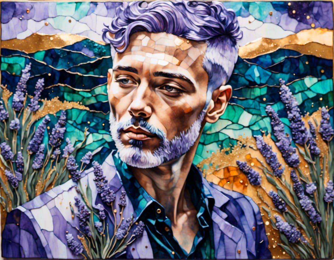 A man with lavender hair <lora:Glass-art:1.0> 