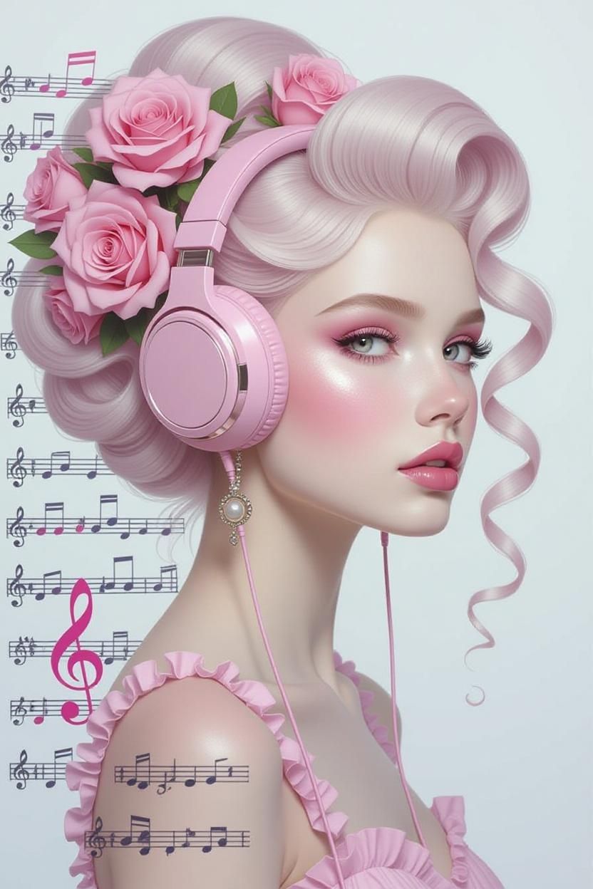 Pink headphones and music