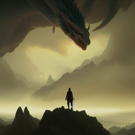 dragon poking head down from the clouds coming face to face ...