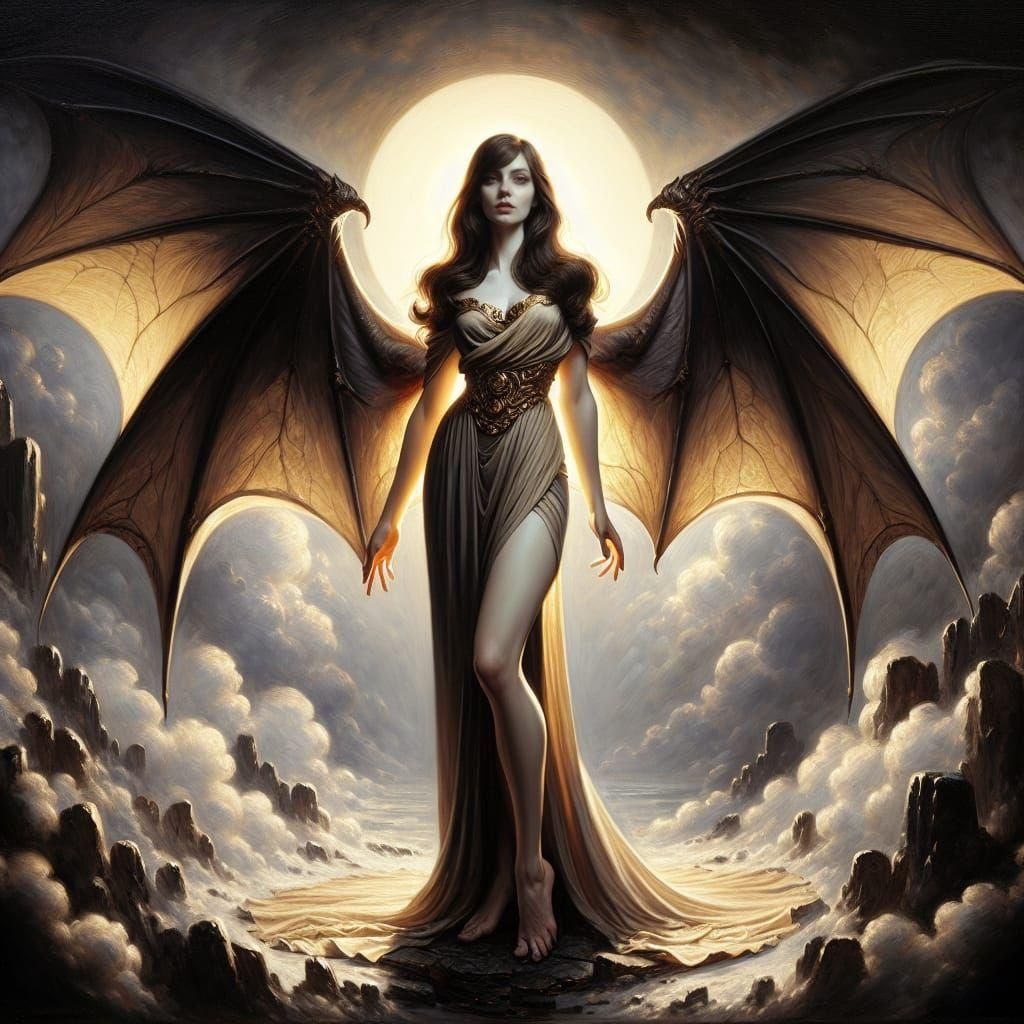 Victorian Goddess with Bat Wings Oil Painting