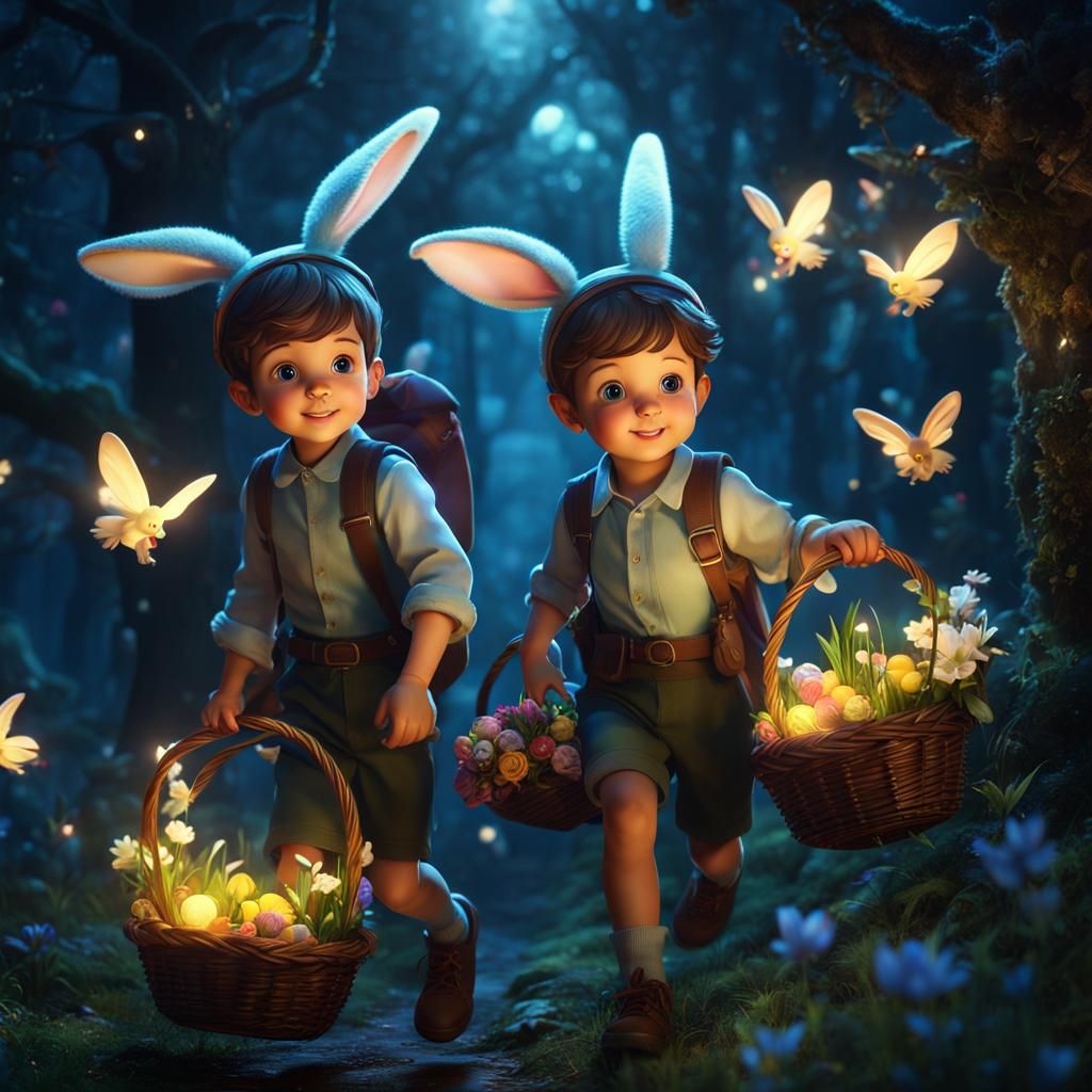 Enchanted Easter Frolic through the Moonlit Glen  by @Kunst van Vogel