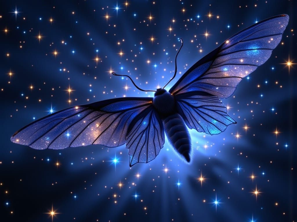 <lora:Dramarama:0.5>3d diorama depicting a moth with huge wings surrounded by stars everywhere <lora:Starboi 2:1.0> surrealism maximalist co...