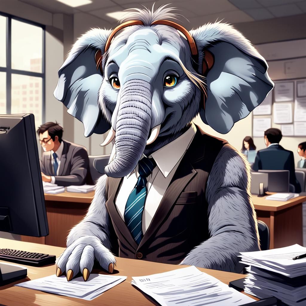 Elephant preparing taxes in an office - AI Generated Artwork ...