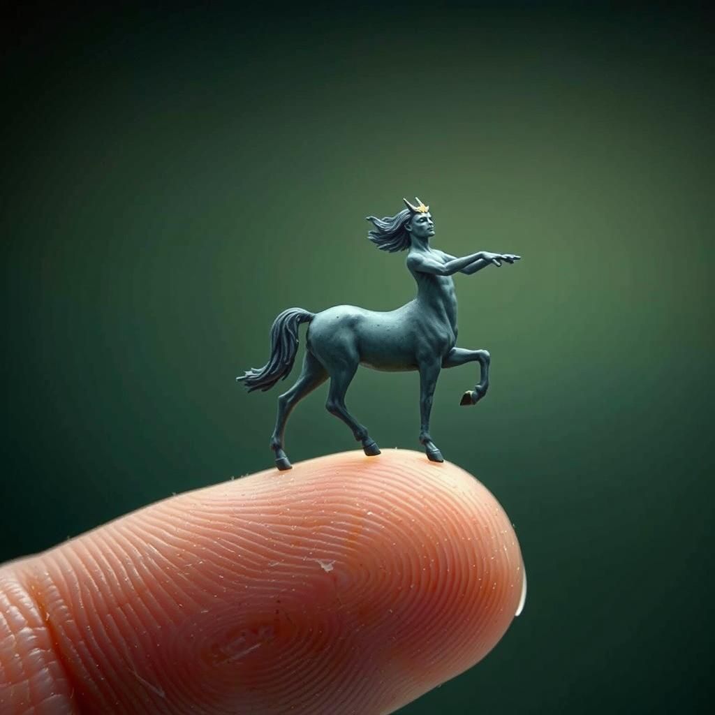 Green centaur on a finger