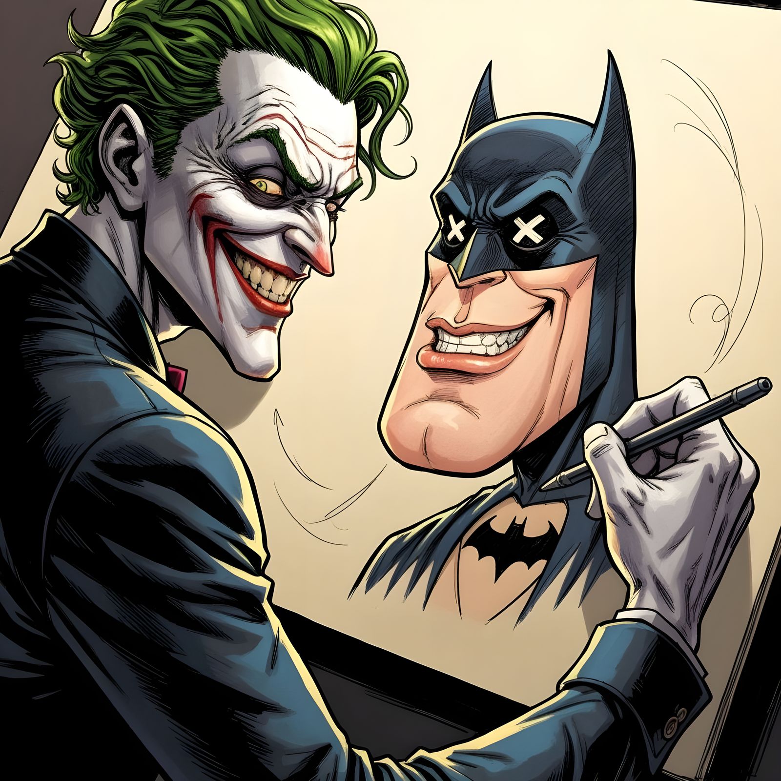 Joker drawing Batman  by @Latro