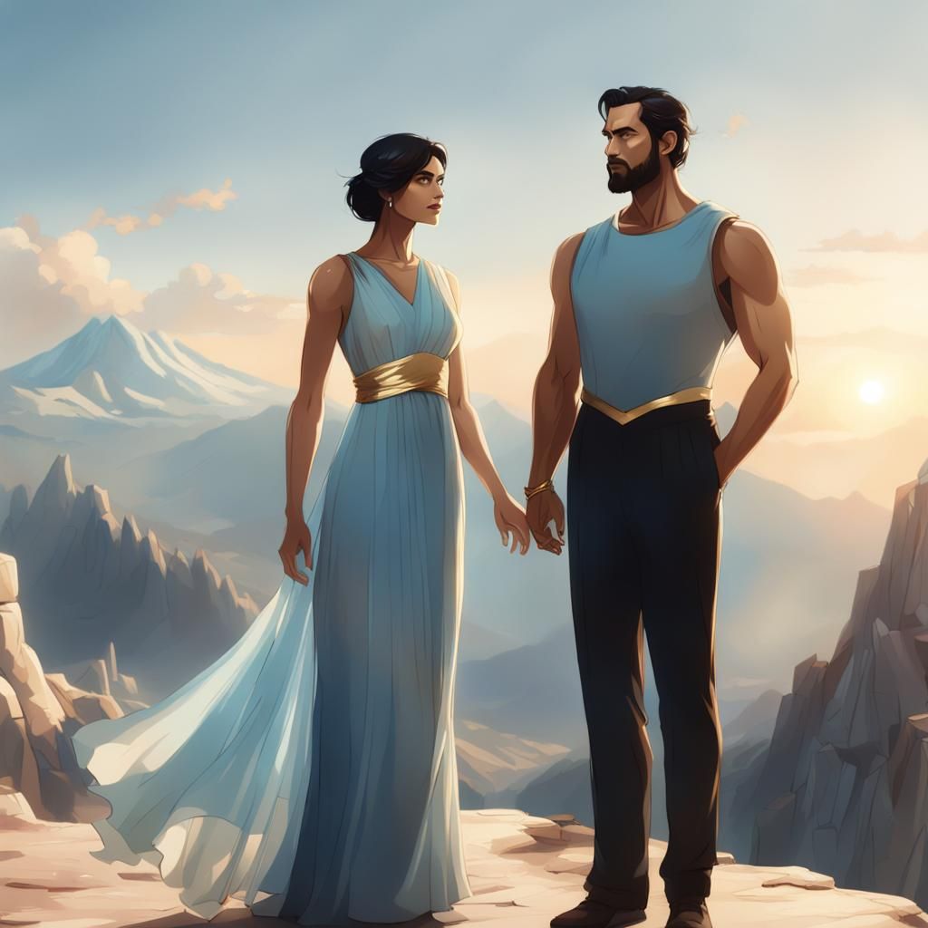 Romantic Couple on Mount Olympus: Digital Painting