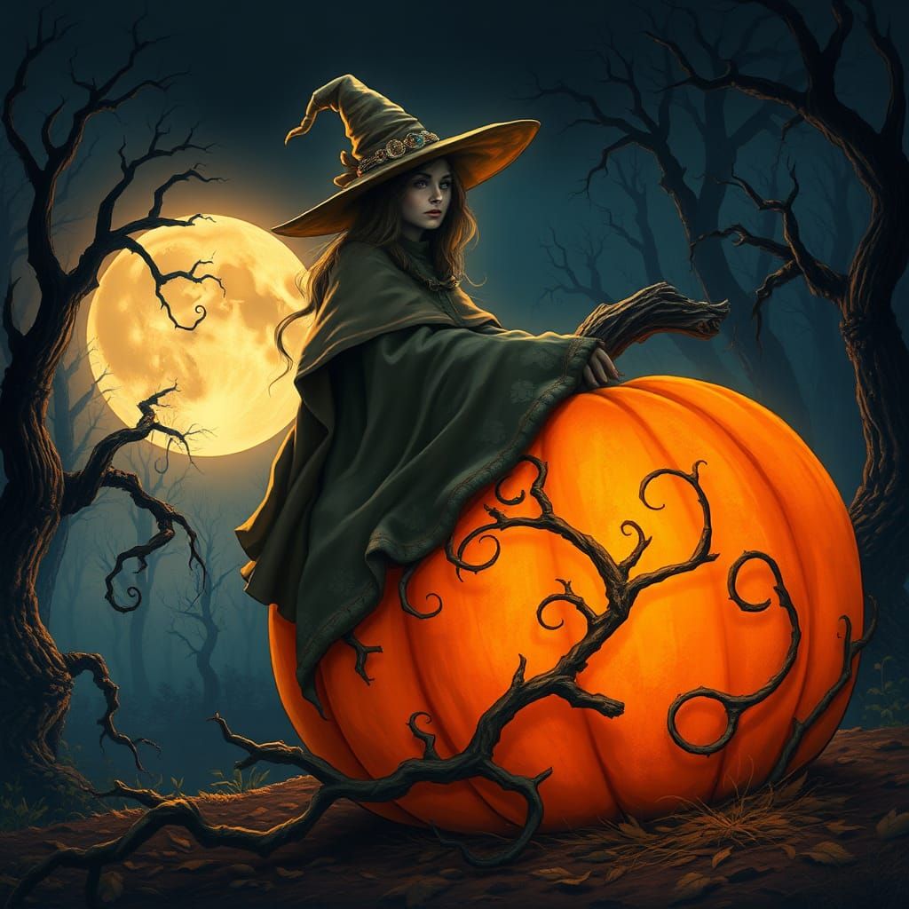 Witch sit on a pumpkin full moon  by @Lyah