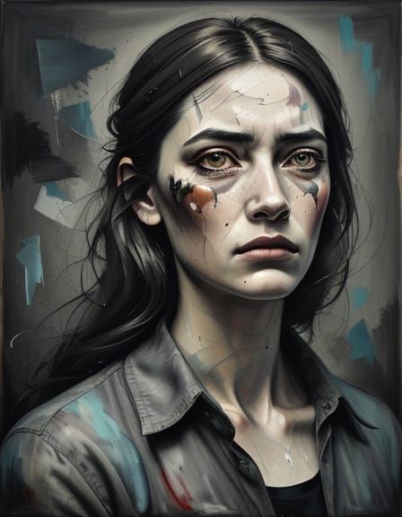 Haunted Woman's Emotional Portrait in Muted Tones