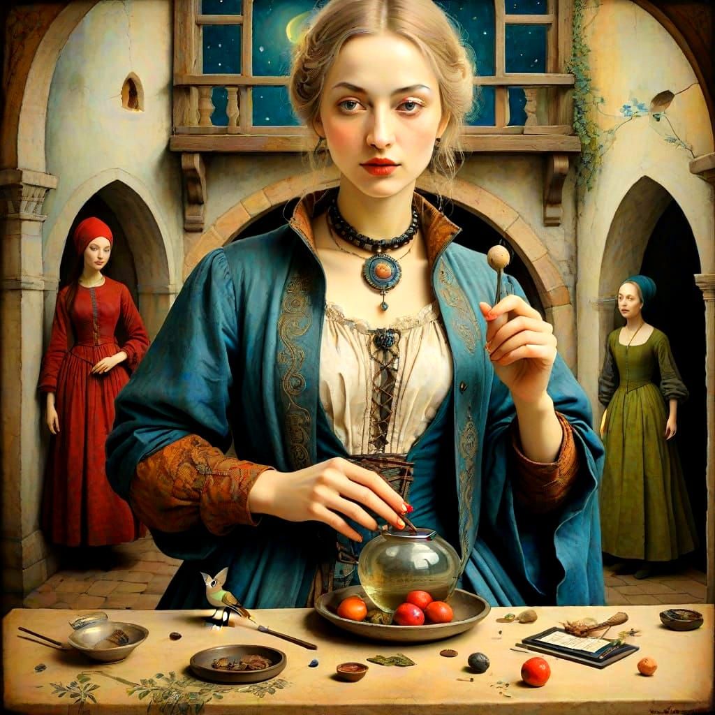 Medieval Ladies in Whimsical Fantasy Landscape