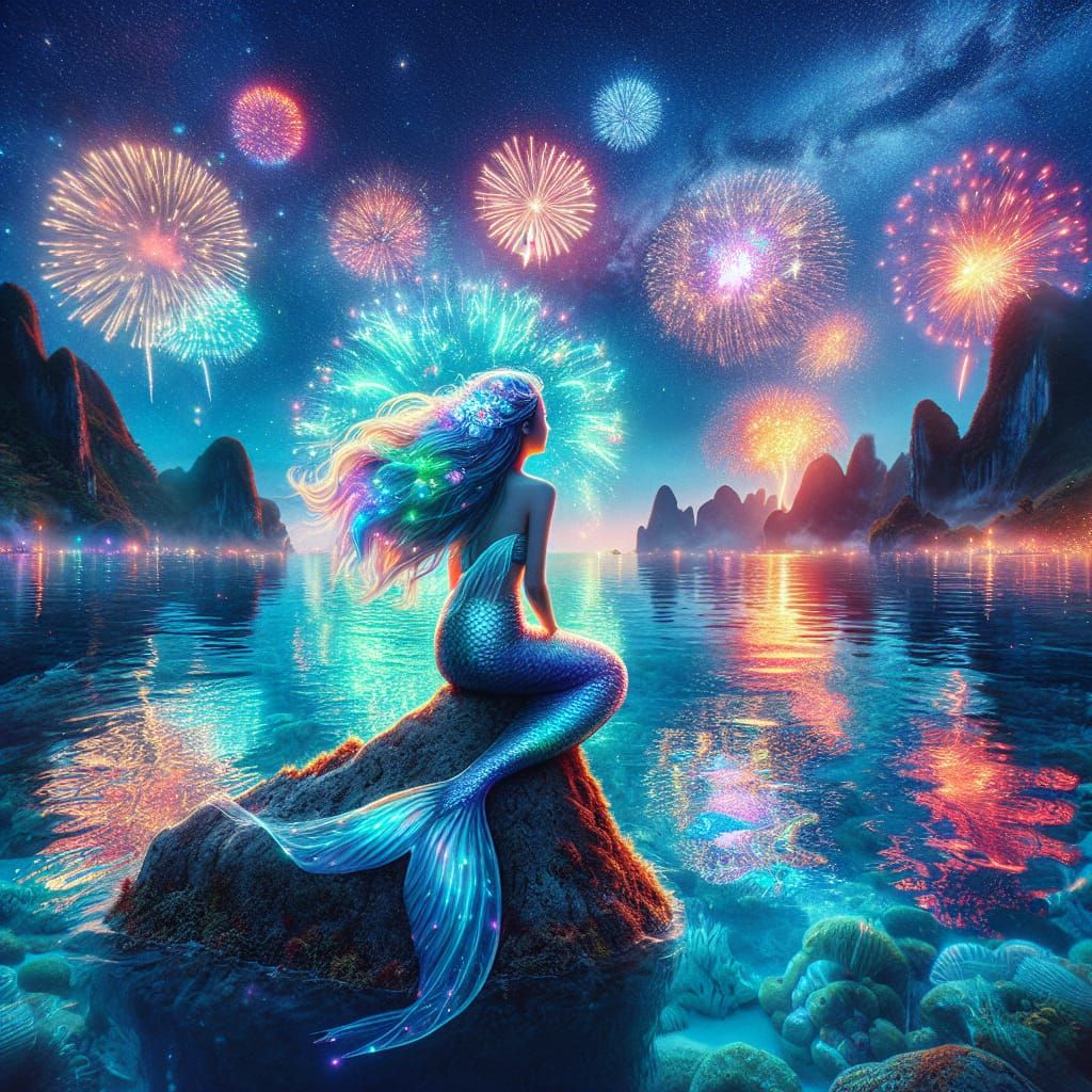 Mermaid Watching Fireworks
