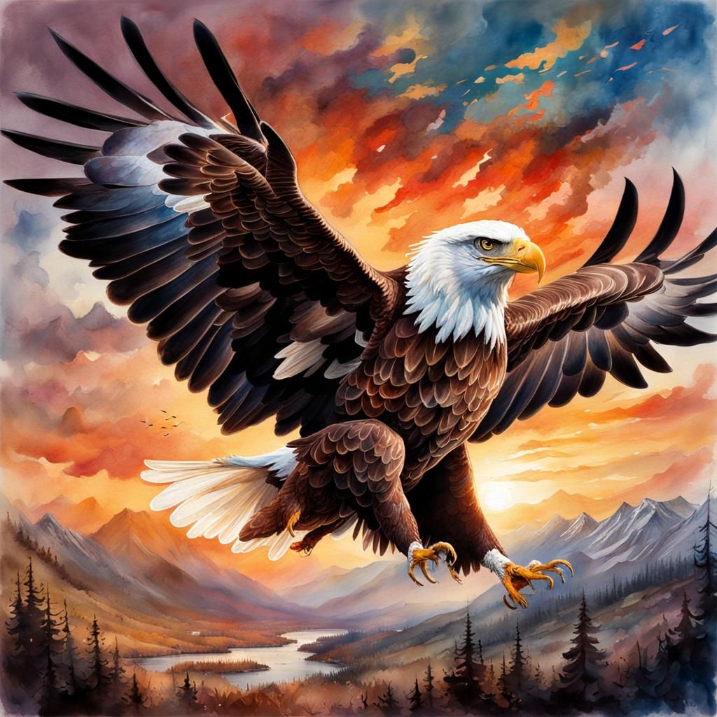 Watercolor Bald Eagle in the Rocky Mountain - AI Generated Artwork ...