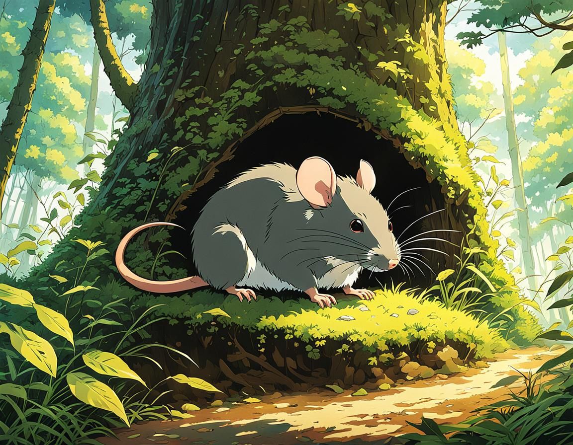 Rat eating in forest