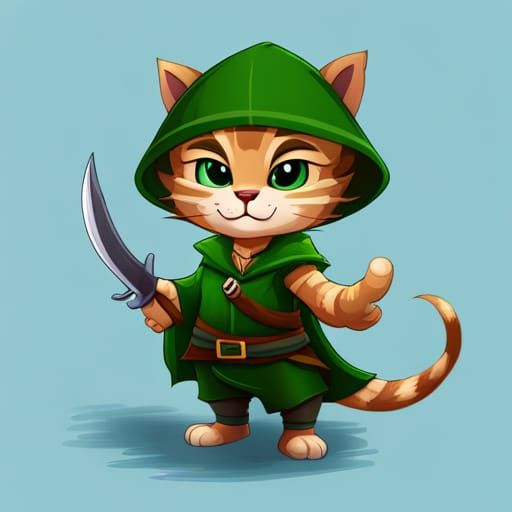A 2D Disney-style illustration of a cute, little, cat charac...