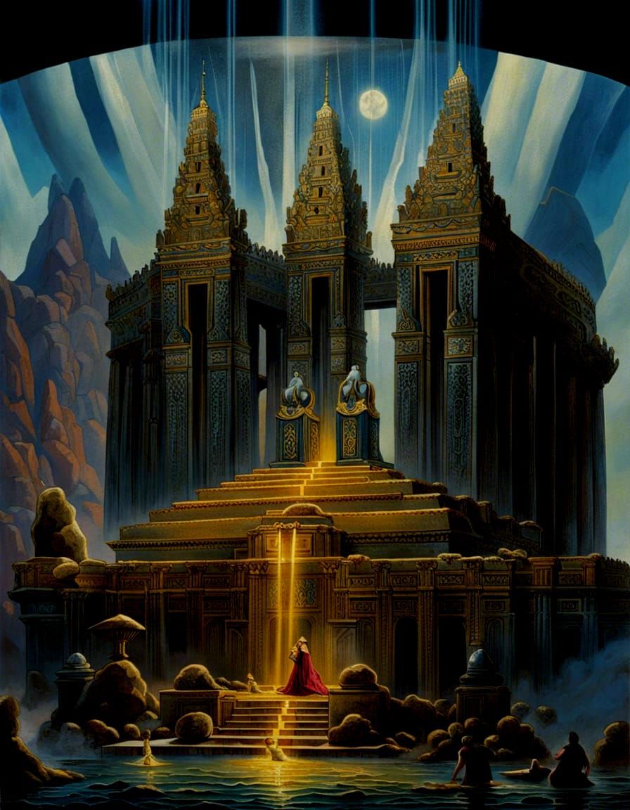 The Temple of Mnemosygne floats high above the limpid pool o...