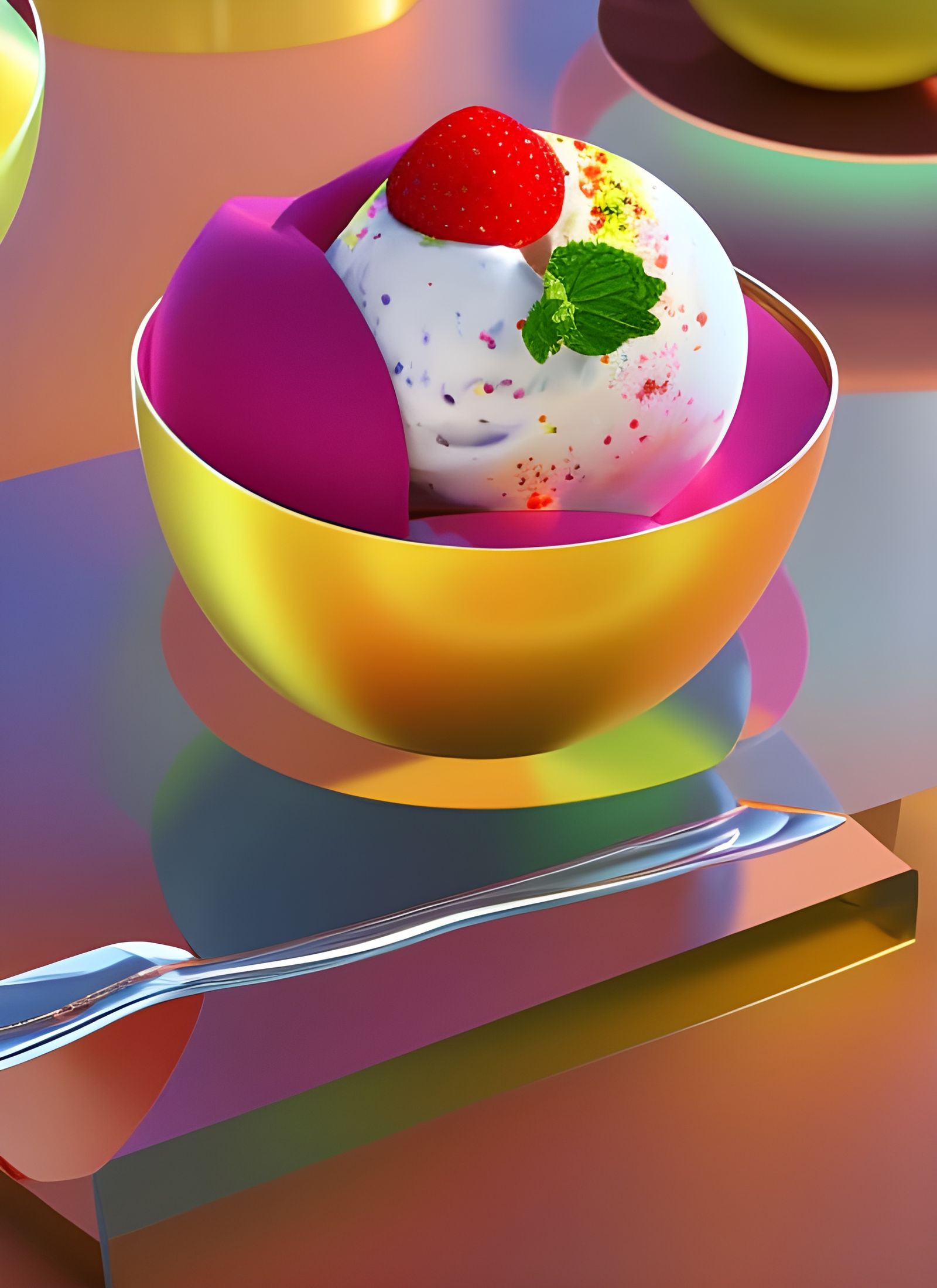 Icecream With Raspberry & Mint Garnish