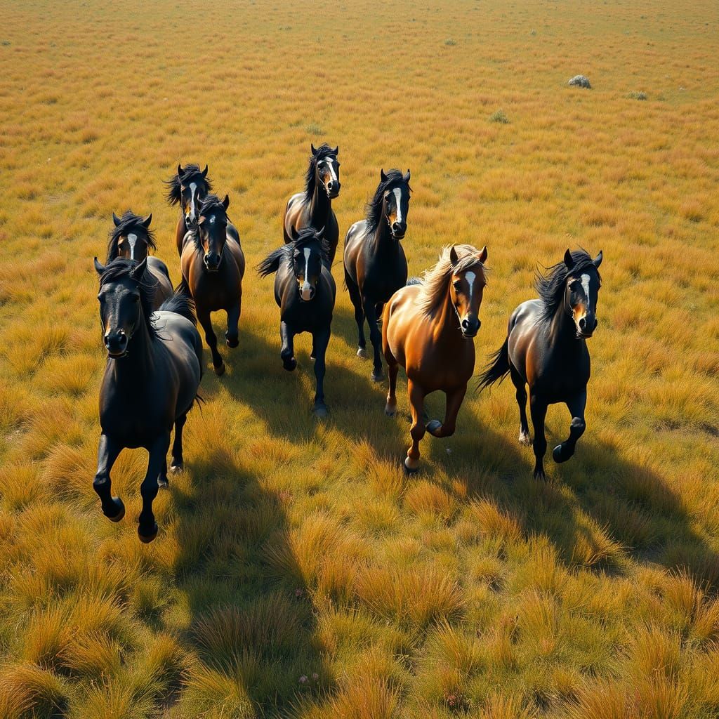 Ten Horses Gallop in Vibrant Landscape, Fantasy Concept Art ...