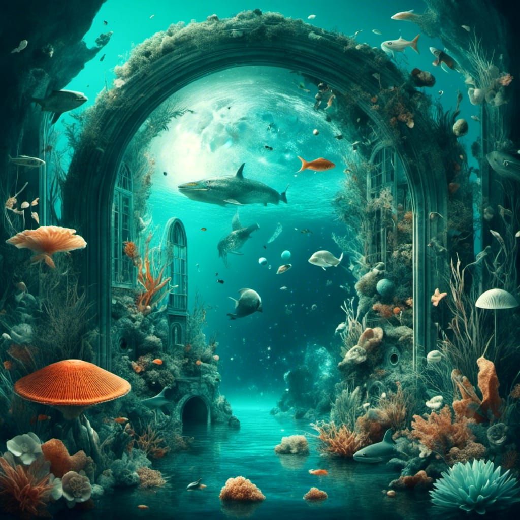 Fantastic portal to a surreal dimension underwater world wit...