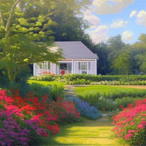 house with beautiful flower garden