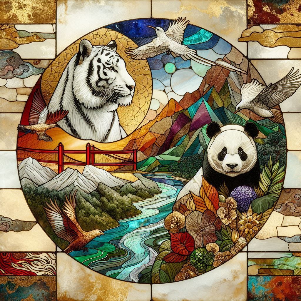 White tiger and panda