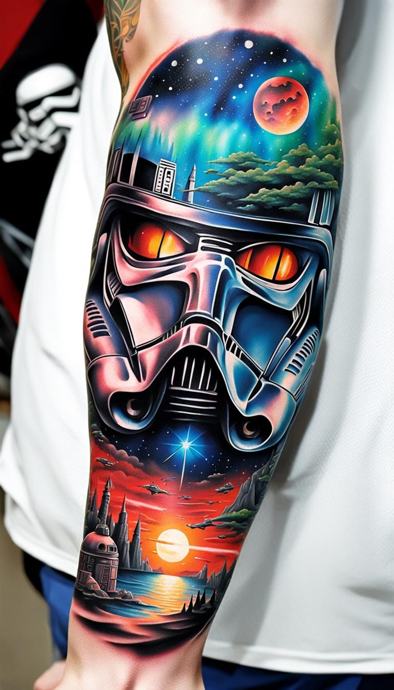 3D surreal tattoo star wars  is a full sleeve tattoo