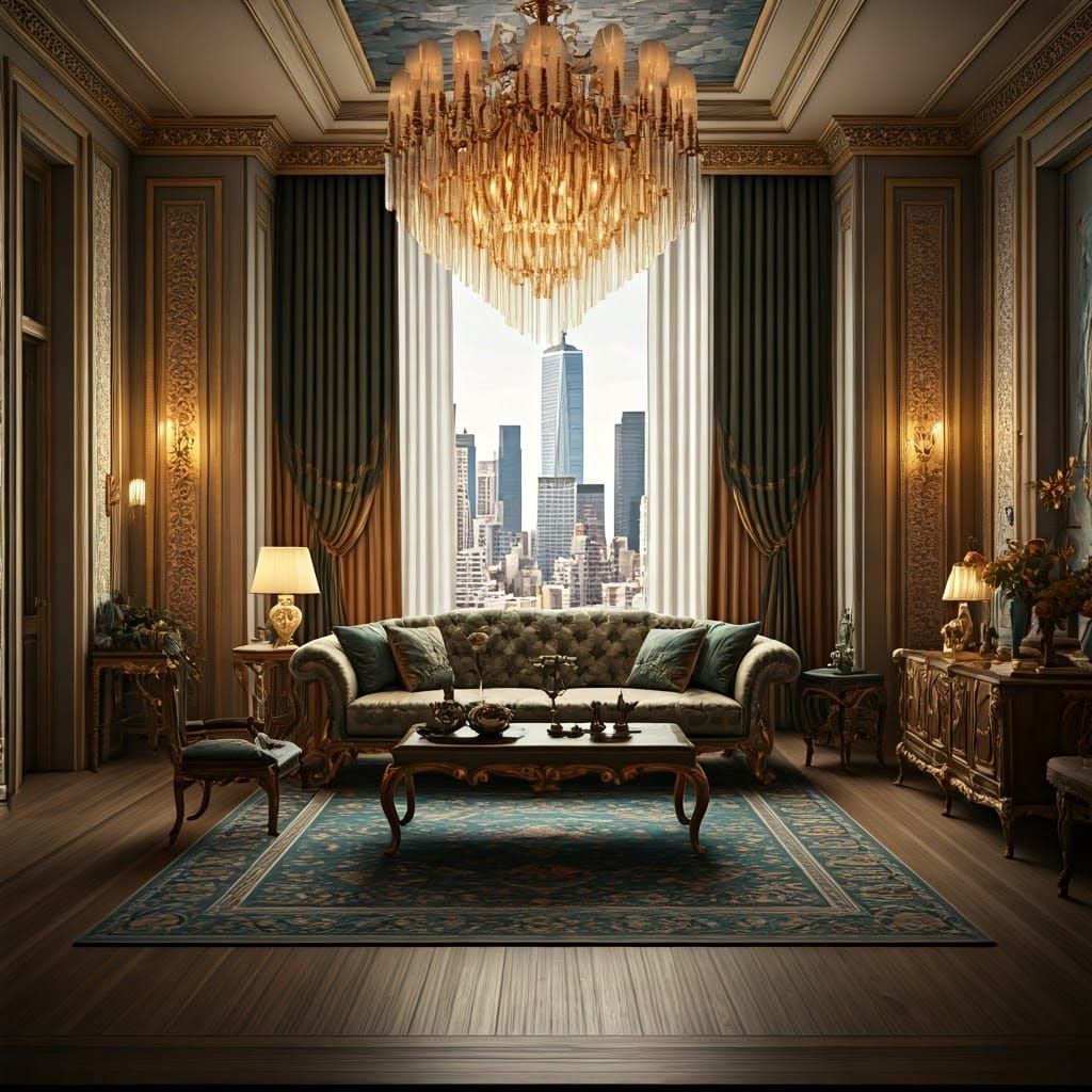 Luxurious New York Penthouse Interior in Cyberpunk Anime Sty...