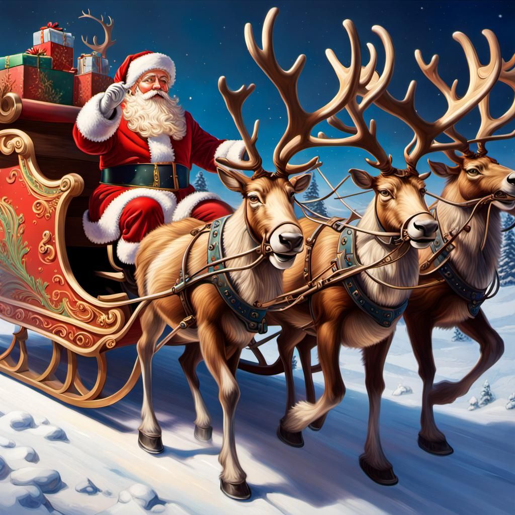 A mechanical Santa’s sleigh pulled by reindeer at Macy’s in 1884 - AI ...