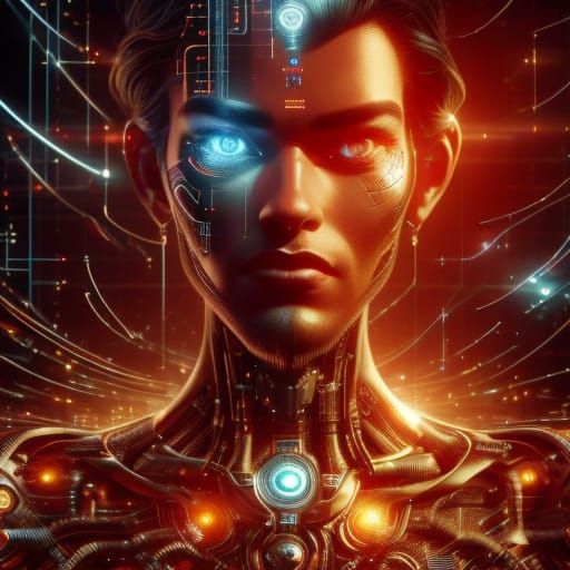 Cyborg in Futuristic Cityscape Digital Painting