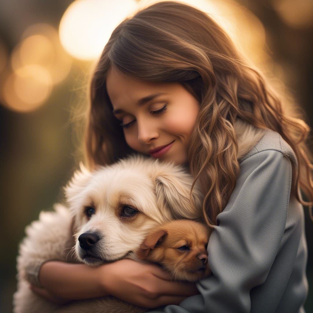 A  girl hugging her dog with love