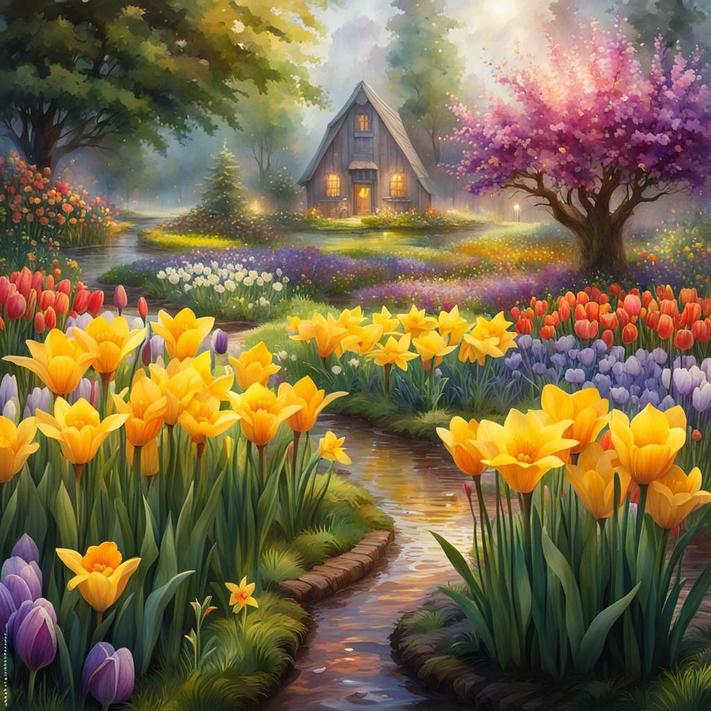 Spring flower garden - AI Generated Artwork - NightCafe Creator