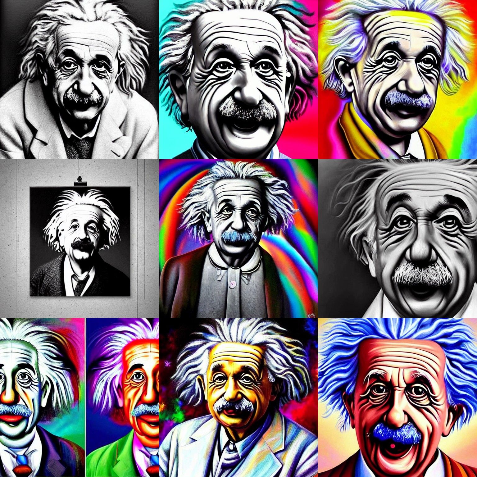 A beautiful painting of Albert Einstein making funy faces, l...