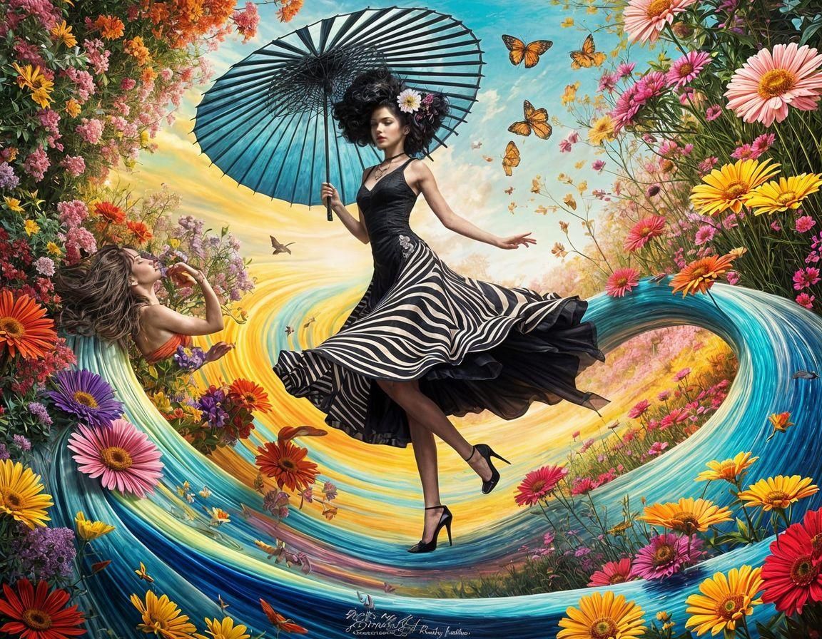 Goth Girl in Summer Dress: Surreal Action Shot