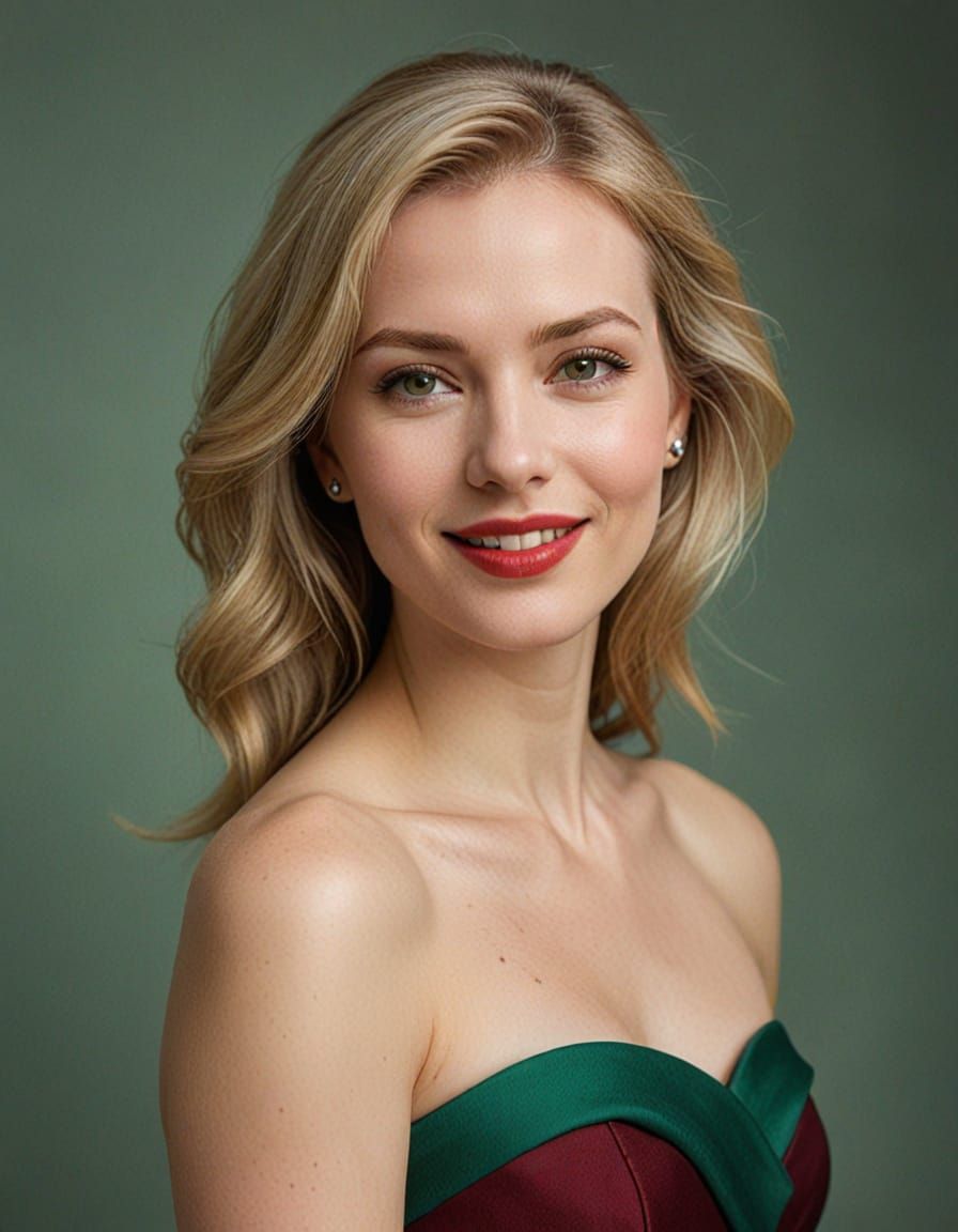 Elegant Woman in Green, Captured in Studio Style