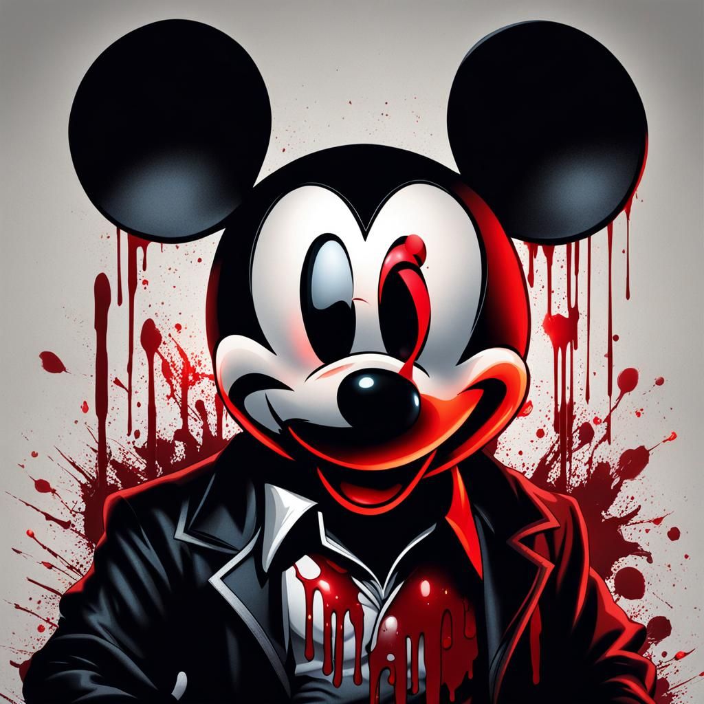 Picture of Mickey Mouse as a villain with blood on his face ...