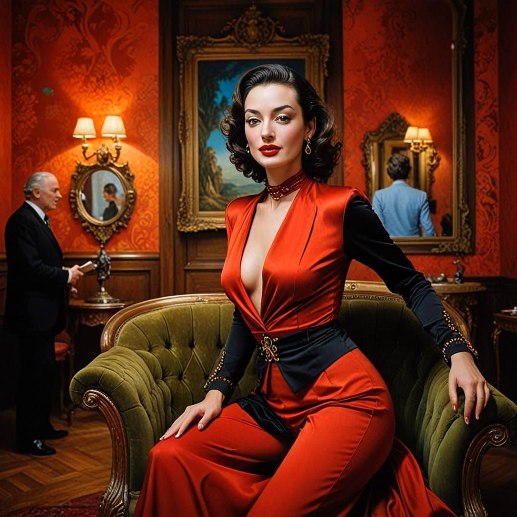 Sophisticated Lady in Vibrant Surrealistic Scene