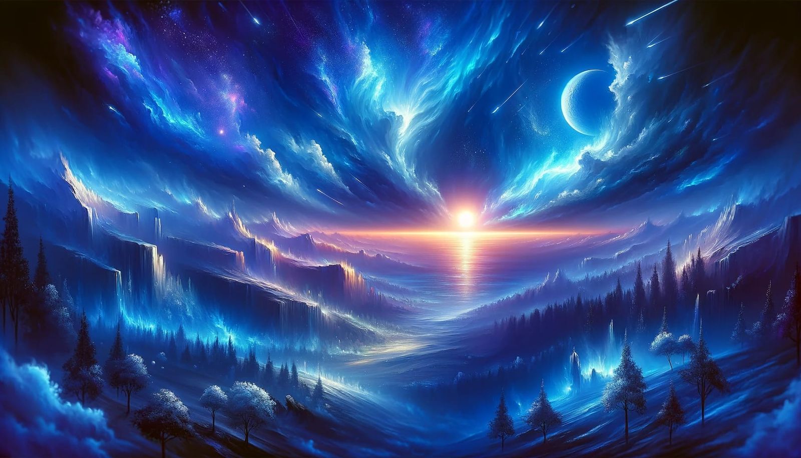 🌑  when the moon disappears forever  🌕   the sun shines electric blue  🔵