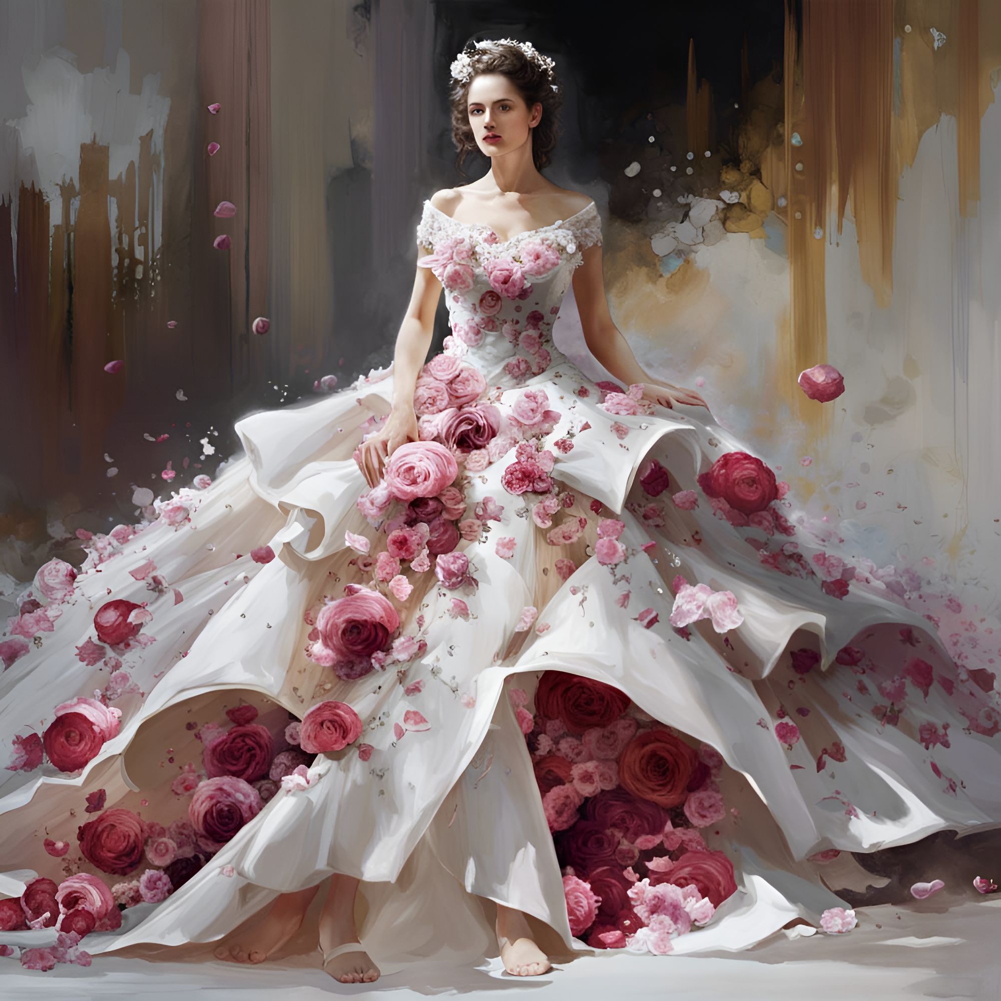 Wedding dress with store petals