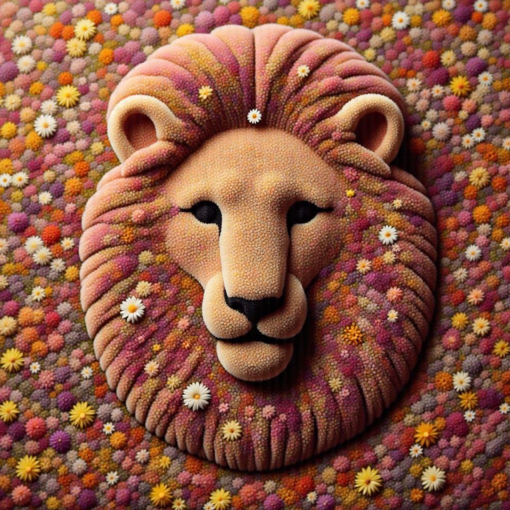 Lion made of tiny flowers <lora:Made of flowers:5.0>