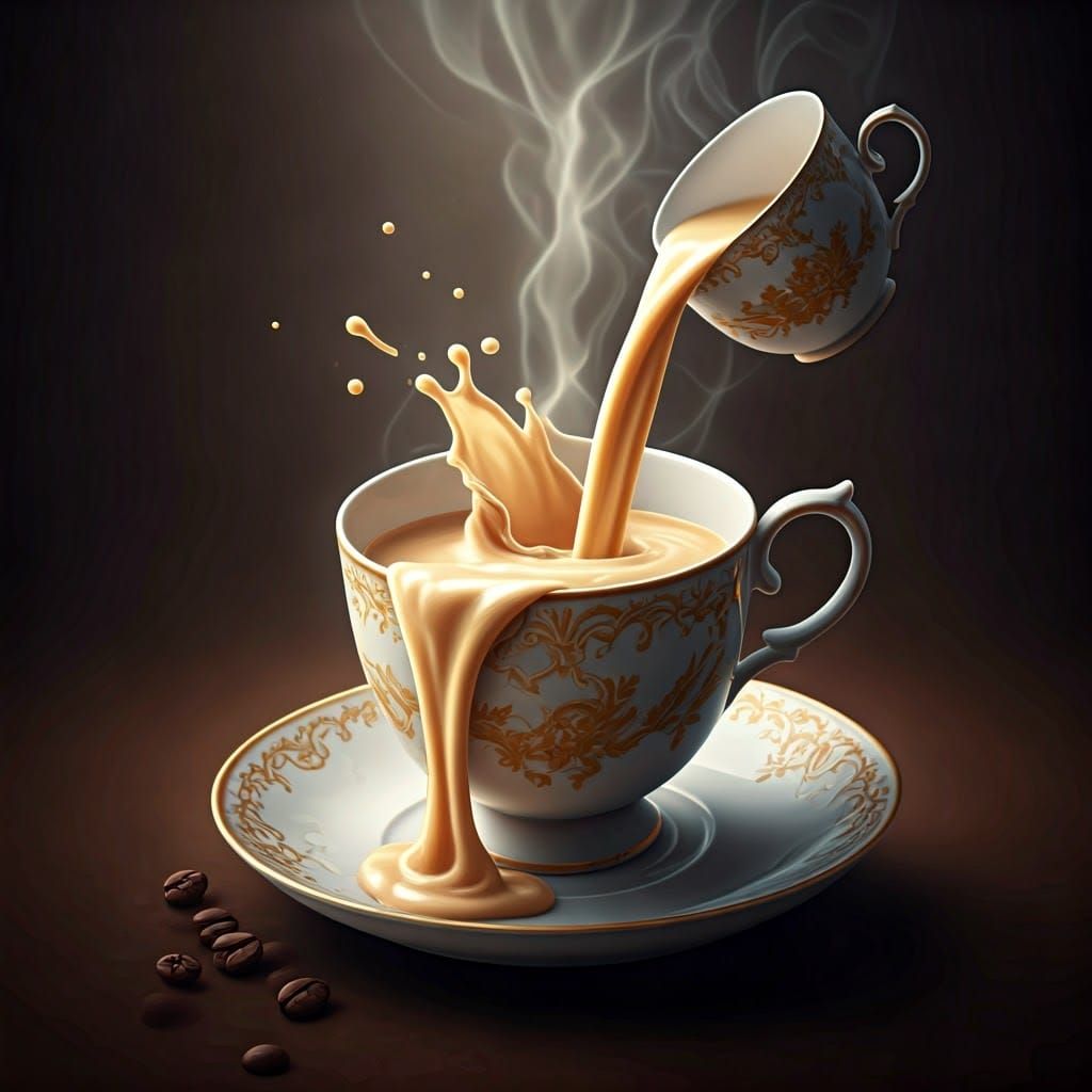 Whimsical Coffee Cup in Ethereal Mist with Golden Milk