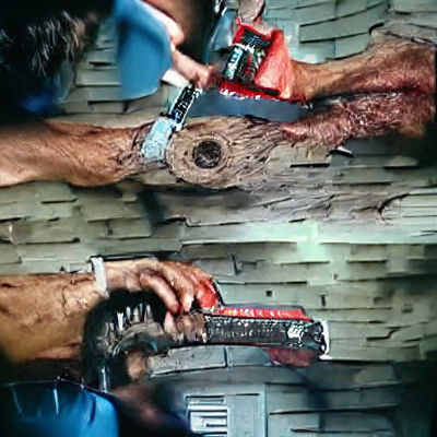 ash from evil dead cutting off his arm with a chainsaw