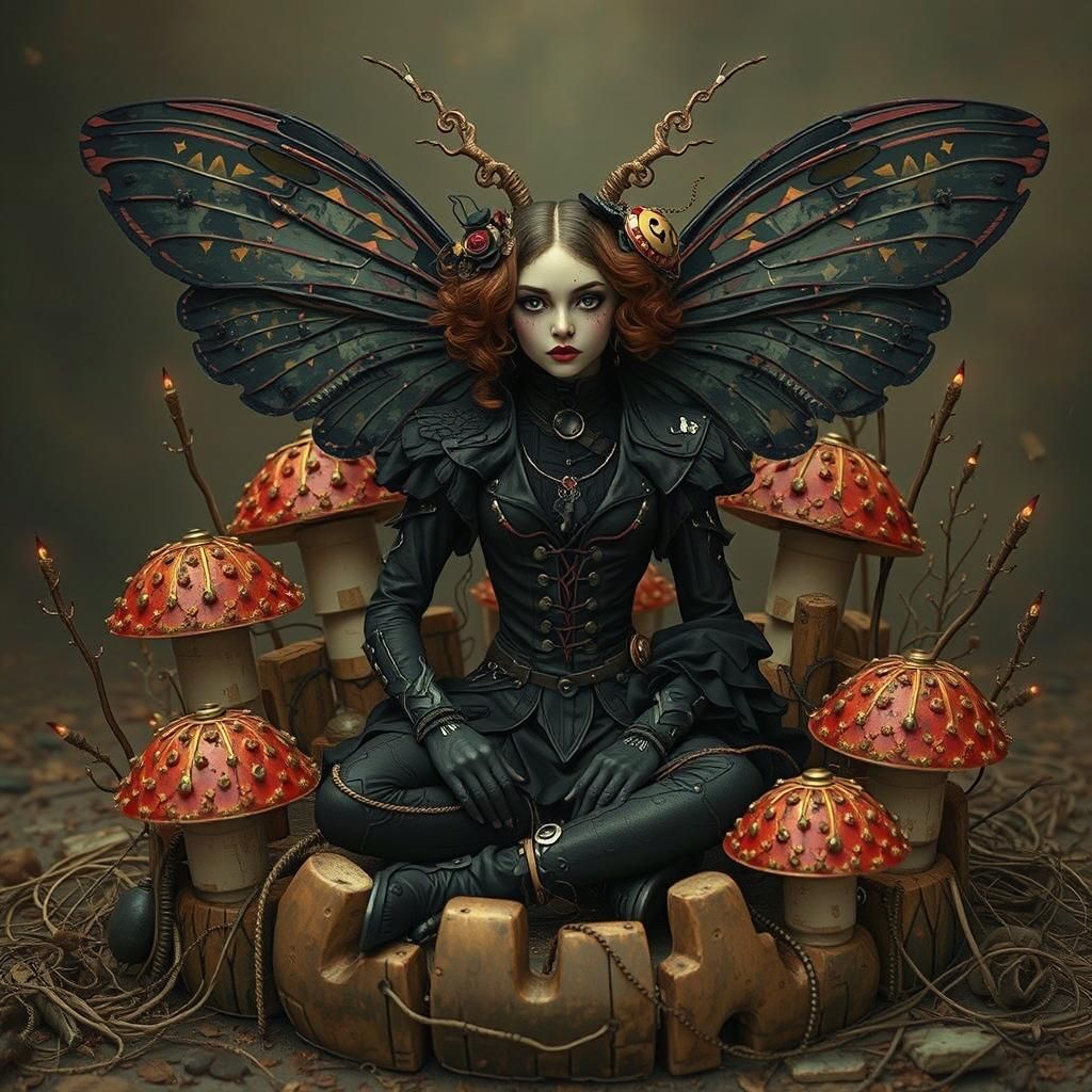Steampunk dark fairy. Engineer, Gothic.