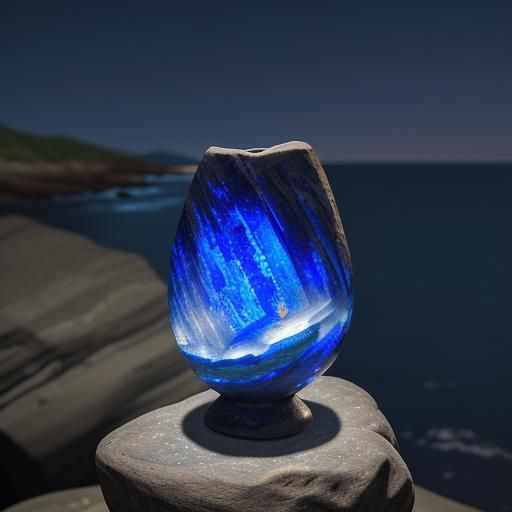 A goblet made of Sodalite on a large boulder by the sea at n...