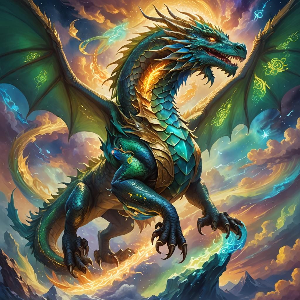 Majestic Dragon Soaring Through Mystical Aurora Skies
