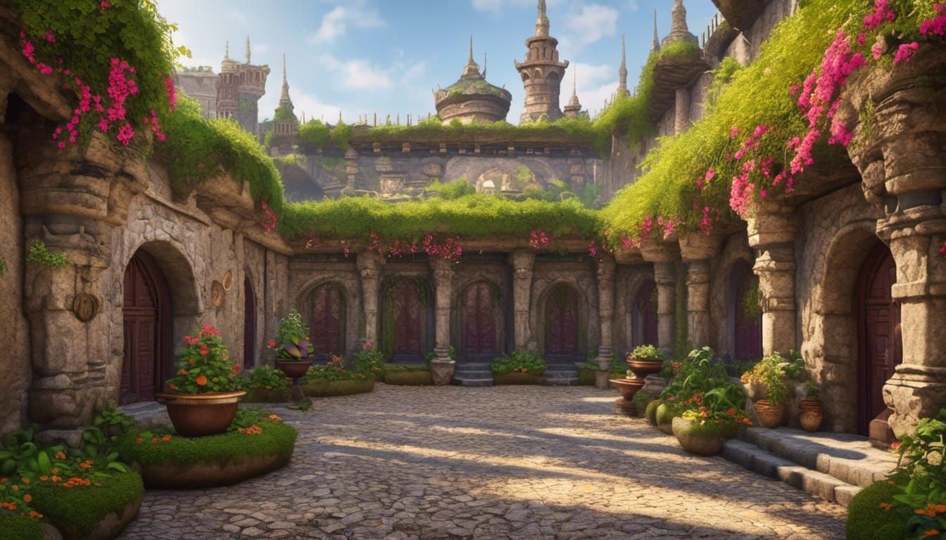 <lora:Tribal Colors:1.0> Castle Courtyard