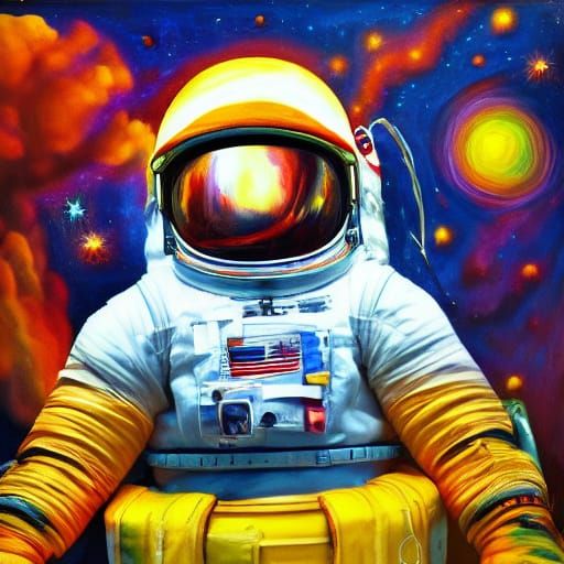 Surreal Astronaut in Vibrant Oil Painting
