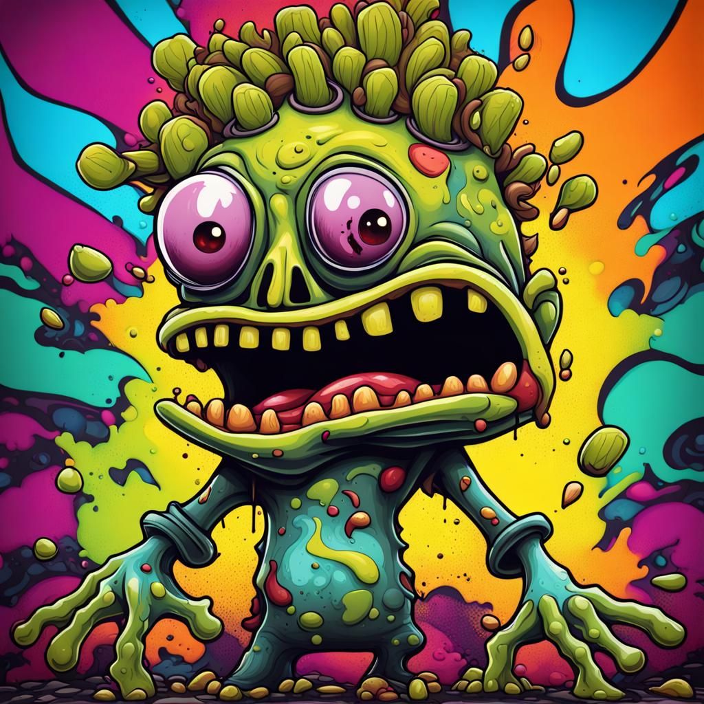 Jackfruit zombie cartoon character graffiti art, splash art, street art ...